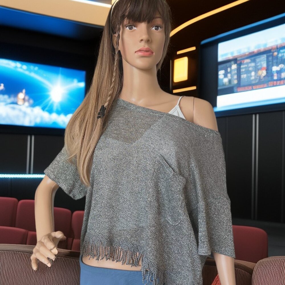 Hollister Silver Sheer Crop Top with Fringe